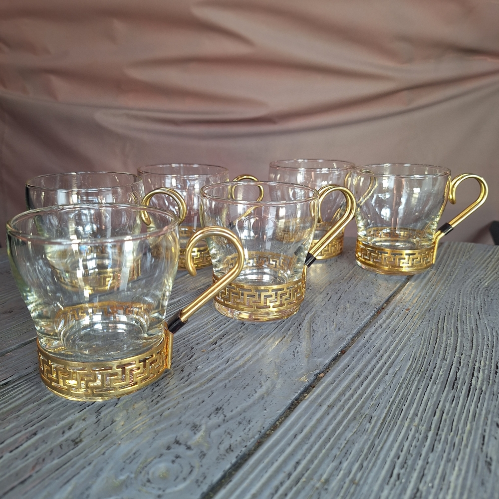 Vintage Libbey Glass Co. "Greek Key" Continental Coffee Cups 6 - Picture 5 of 10